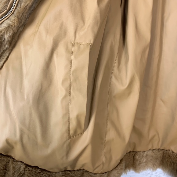 Giacca • Vintage Tan Faux Fur Hooded Coat L - Picture 5 of 8